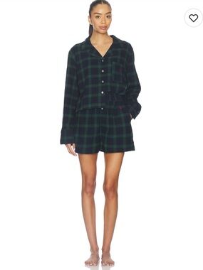 Polo by Ralph Lauren Black and Green Plaid Crop & Boxer Pajama Set